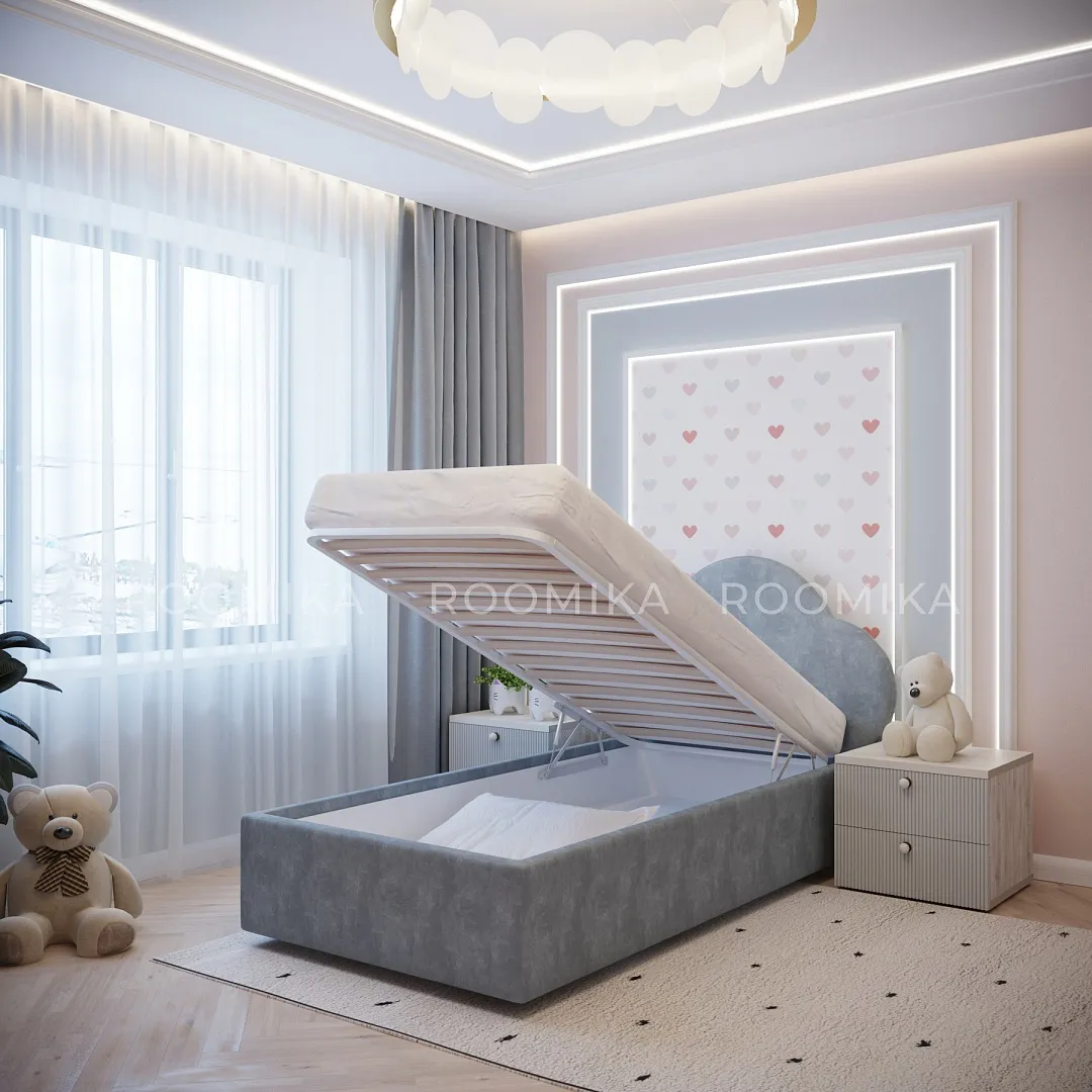 Кровать односпальная мягкая ОБЛАКО с подъемным механизмом, 90x190