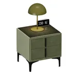 Тумба прикроватная мягкая, стекло прозрачное, ножки черные ГРЕЙС752