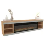 Тумба ТВ напольная с электрокамином, фрезерованные фасады в эмали LE546