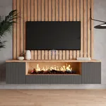 Тумба ТВ навесная с электрокамином, фрезерованные фасады в эмали LE549.451