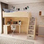 Кровать-чердак с рабочей зоной и лестницей P907, 90x200