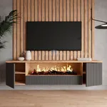 Тумба ТВ навесная с электрокамином, фрезерованные фасады в эмали LE549.451