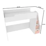 Кровать-чердак  с лестницей комодом, фасады в эмали LE907, 90x200 L/R