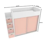 Кровать-чердак  с лестницей комодом, фасады в эмали LE905, 90x190 L/R