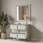 Комод мягкий, стекло прозрачное, ножки черные ГРЕЙС793