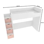 Кровать-чердак  с лестницей комодом, фасады в эмали LE907, 90x200 L/R