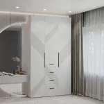 Шкаф трехдверный с ящиками узкий, фрезерованные фасады в эмали LE203.44