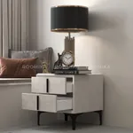 Тумба прикроватная мягкая, стекло прозрачное, ножки черные ГРЕЙС752