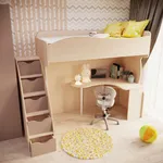 Кровать-чердак с рабочей зоной и лестницей P907, 90x200