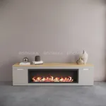 Тумба ТВ напольная с электрокамином, фасады в эмали LE546