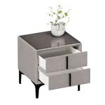 Тумба прикроватная мягкая, стекло прозрачное, ножки черные ГРЕЙС752