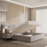 Тумба прикроватная мягкая, стекло прозрачное, ножки черные GRACE752