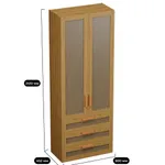 Шкаф книжный/для одежды с тремя ящиками, фасады натуральный ротанг L213