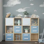 Cтеллаж сквозной книжный на 3 ниши с фасадом и ящиками E803