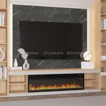 Тумба ТВ напольная с электрокамином, фрезерованные фасады в эмали LE546