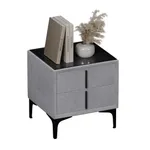 Тумба прикроватная мягкая, стекло прозрачное, ножки черные ГРЕЙС752