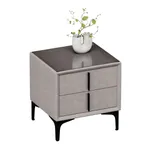 Тумба прикроватная мягкая, стекло прозрачное, ножки черные ГРЕЙС752