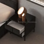 Тумба прикроватная мягкая, стекло прозрачное, ножки черные ГРЕЙС752