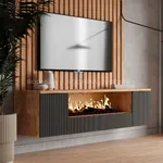 Тумба ТВ навесная с электрокамином, фрезерованные фасады в эмали LE549.451