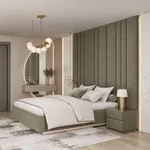 Cпальня с мягкой стеновой панелью и кроватью подиумом 2