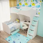Кровать двухъярусная угловая со столом и лестницей комодом P909, 90x200
