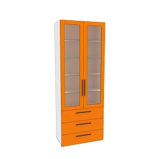 Шкаф книжный с тремя ящиками со стеклом L213S с подсветкой