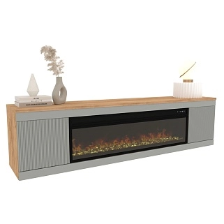 Тумба ТВ напольная с электрокамином, фрезерованные фасады в эмали LE546