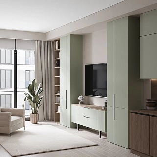 Гостиная в нежных зеленых тонах №7