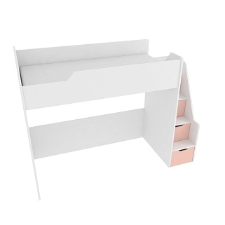 Кровать-чердак  с лестницей комодом, фасады в эмали LE907, 90x200 L/R