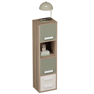 Cтеллаж сквозной книжный на 4 ниши с фасадами и ящиками E804