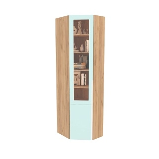 Шкаф угловой книжный со стеклом разносторонний с подсветкой, фасады в эмали LE247.44 L/R