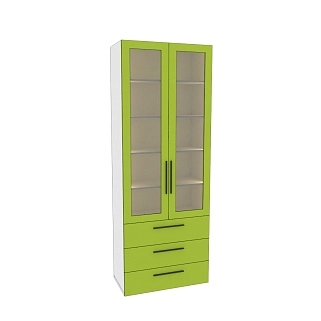 Шкаф книжный с тремя ящиками со стеклом L213S с подсветкой