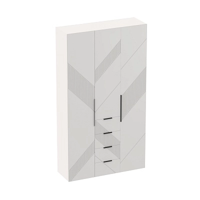 Шкаф трехдверный с ящиками узкий, фрезерованные фасады в эмали LE203.44