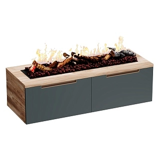 Тумба ТВ навесная с электрокамином, фасады в эмали LE548.451