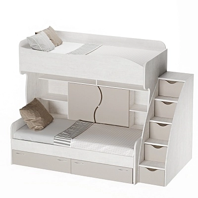 Кровать двухъярусная с лестницей комодом P904, 90x200