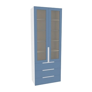 Шкаф книжный с тремя ящиками со стеклом, фасады в эмали LE213S с подсветкой