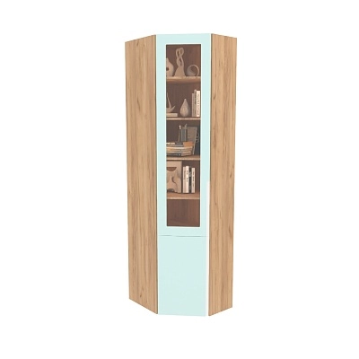 Шкаф угловой книжный со стеклом разносторонний с подсветкой, фасады в эмали LE247.44 L/R