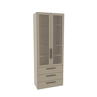 Шкаф книжный с тремя ящиками со стеклом L213S с подсветкой