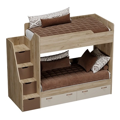 Кровать двухъярусная с лестницей комодом L904, 90x190 L/R