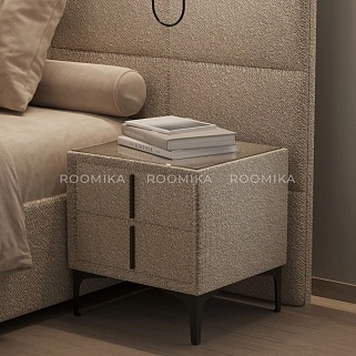 Тумба прикроватная мягкая, стекло прозрачное, ножки черные GRACE752