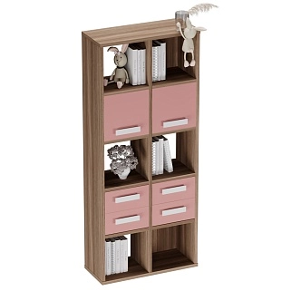 Стеллаж сквозной книжный на 10 ниш с ящиками E810