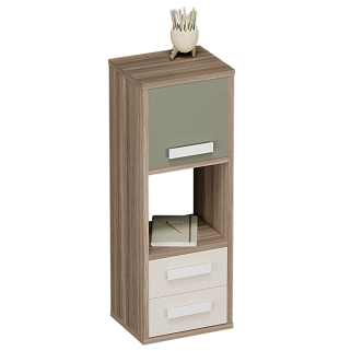 Cтеллаж сквозной книжный на 3 ниши с фасадом и ящиками E803