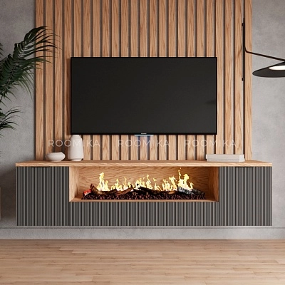 Тумба ТВ навесная с электрокамином, фрезерованные фасады в эмали LE549.451