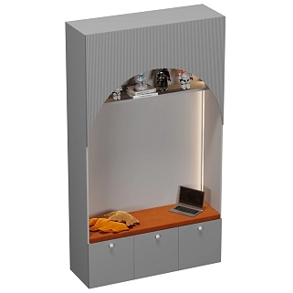 Шкаф с нишей, ящиками и сидушкой с подсветкой,фрезерованные фасады в эмали LЕ433.44