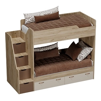 Кровать двухъярусная с лестницей комодом L904, 90x190 L/R