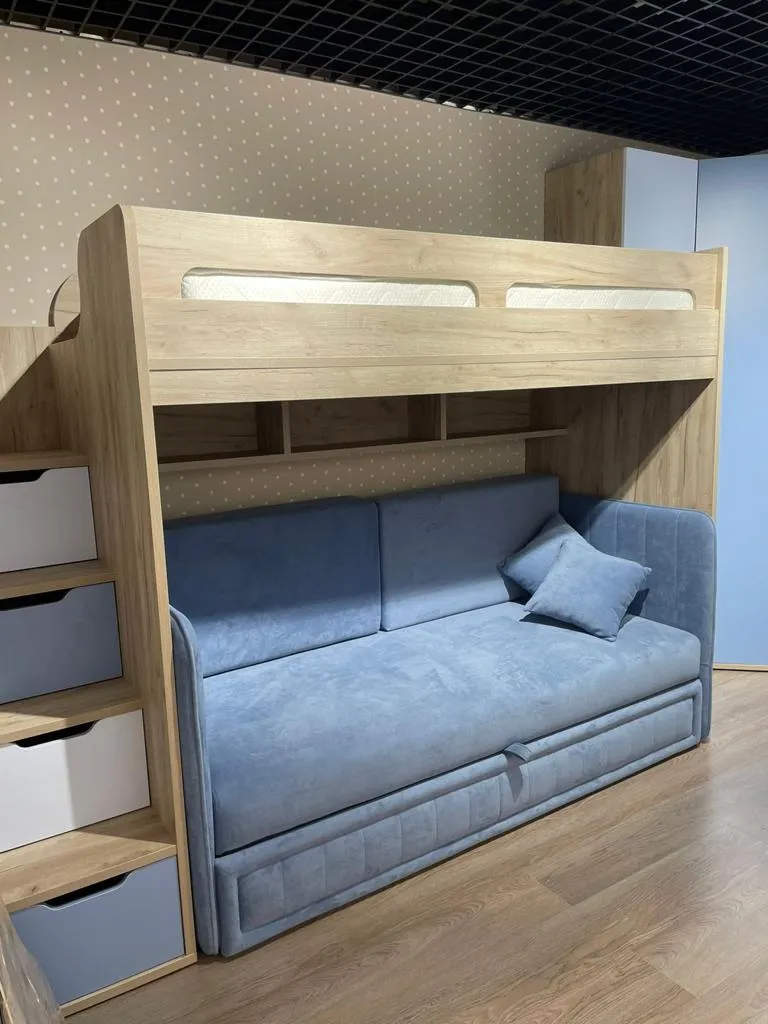 Кровать-чердак E977 с диваном Бергамо, 90x200 L/R